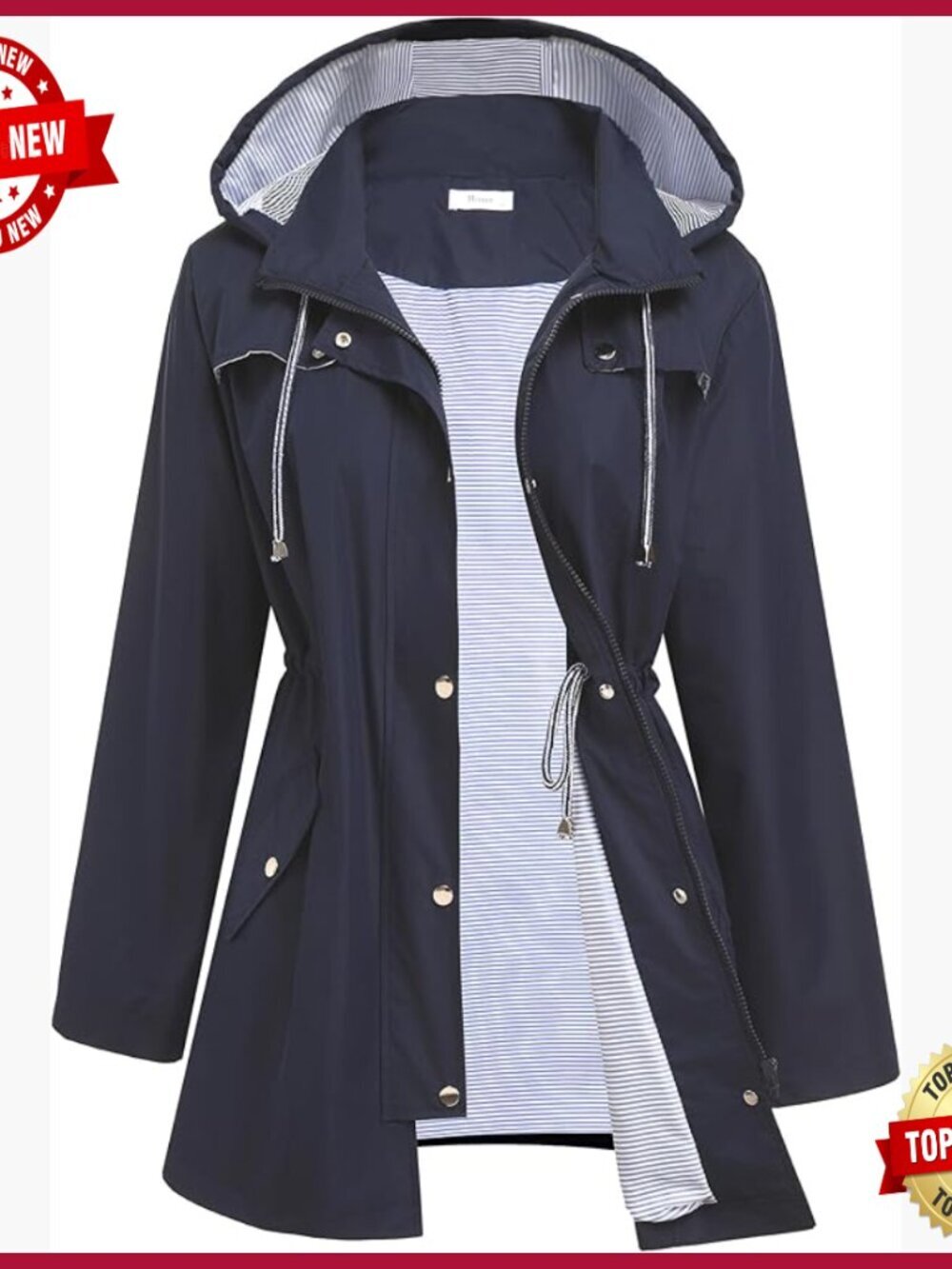 Lightweight Waterproof Raincoat Hooded Windbreaker Trench Coat Women's Lined